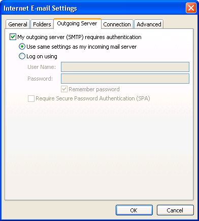 Outgoing Server Settings